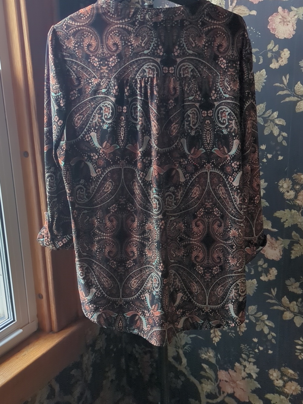 Cocomo Brown Paisley Long Sleeve Blouse L - Picture 4 of 6